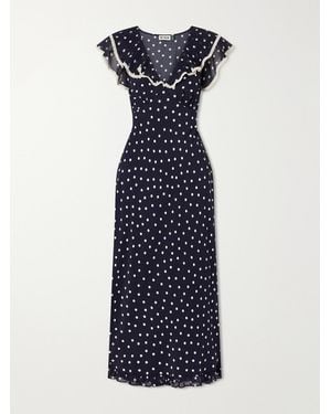 RIXO London Bethea Crochet-Trimmed Polka-Dot Crepe Midi Dress - Blue