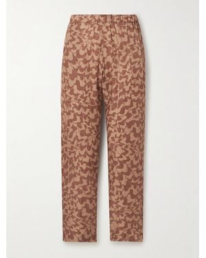 Dries Van Noten Printed Crepe De Chine Tapered Trousers - Brown
