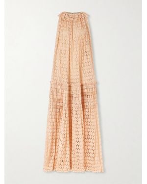 Ulla Johnson Anouk Pleated Ruffled Cotton-Blend Lace Halterneck Gown - Natural