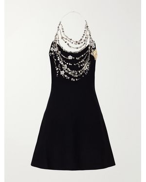 Oscar de la Renta Crystal-Embellished Crepe Mini Dress - Black