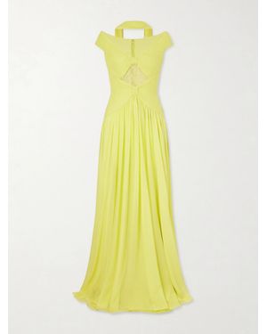 Elie Saab Lace-Trimmed Silk-Blend Gown - Yellow