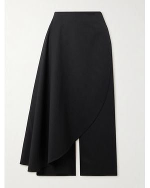 Alaïa Cropped Layered Grain De Poudre Wool-Blend Straight-Leg Pants - Black
