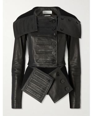 McQueen Jacke Aus Leder Mit Besätzen Aus Einer Gerippten Baumwollmischung - Schwarz