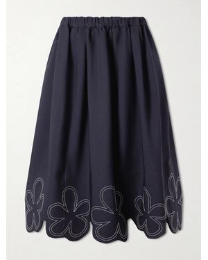 Comme des Garçons Embroidered Gabardine Midi Skirt - Blue