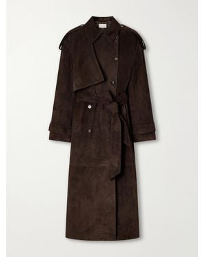 Almala Sienna Panelled Suede Trench Coat - Brown