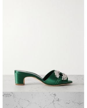 Manolo Blahnik Prinap 50 Crystal-Embellished Ruched Satin Mules - Green