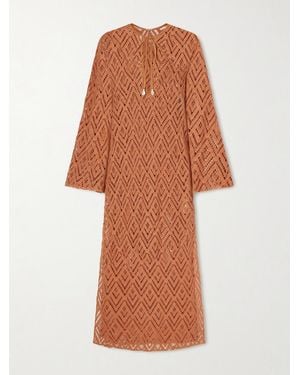 Johanna Ortiz Wild Savannah Open-Knit Cotton Tunic Dress - Orange