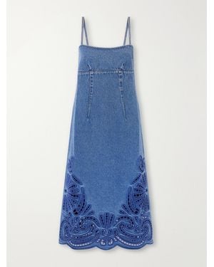 Ulla Johnson The Jane Eyelet Broderie Anglaise Denim Midi Dress - Blue
