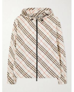 Burberry Checked Hooded Shell Jacket - Natural