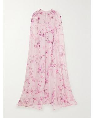 Erdem Kenley Cape-Effect Floral-Print Silk-Voile Gown - Pink