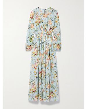 Adam Lippes Pleated Floral-Print Cotton-Voile Maxi Dress - Blue