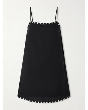 STAUD Laura Button-Detailed Linen-Blend Mini Dress - Black