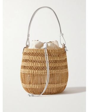 Muuñ Minette Leather-Trimmed Woven Straw Bucket Bag - Natural
