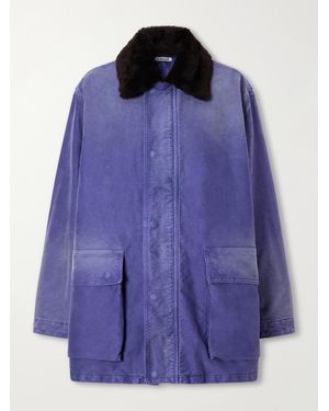 AURALEE Garment-Dyed Padded Shearling-Trimmed Cotton-Moleskin Jacket - Purple