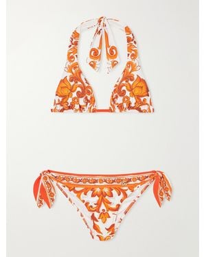 Dolce & Gabbana Maiolica Knotted Printed Halterneck Bikini - Gray