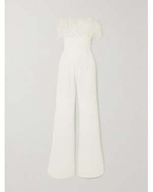 16Arlington Taree Strapless Feather-Trimmed Crepe Jumpsuit - White
