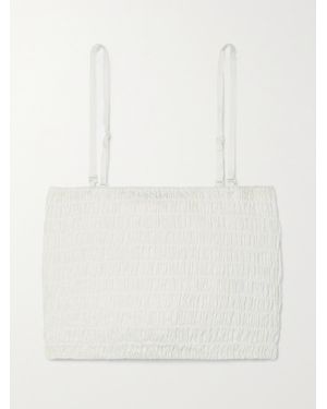 ATM Cropped Smocked Linen Top - White