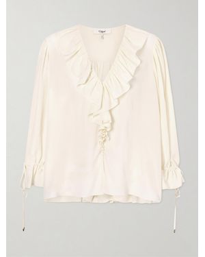 Chloé Ruffled Silk Crepe De Chine Blouse - Natural