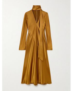 Galvan London Audrey Tie-Detailed Satin Midi Dress - Yellow