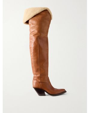 Chloé Azalean Shearling-Trimmed Leather Over-The-Knee Boots - White