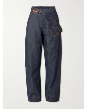 JW Anderson Twisted Asymmetric Embroidered High-Rise Jeans - Blue