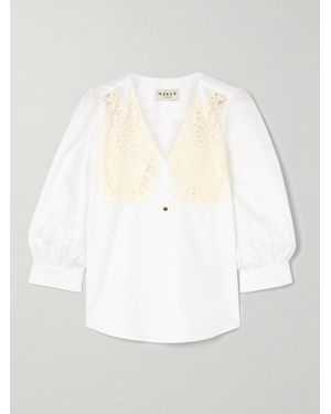 Maison Mayle Lalou Lace-Paneled Cotton-Poplin Blouse - White