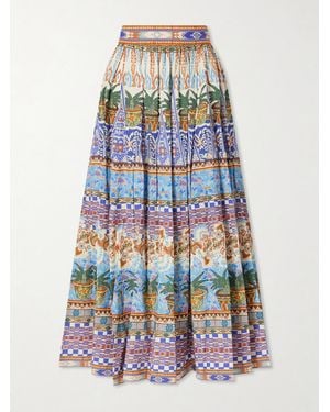 Emporio Sirenuse Ombretta Pleated Printed Cotton Midi Skirt - White
