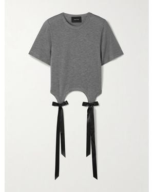 Simone Rocha Bow-Embellished Satin-Trimmed Lyocell-Jersey T-Shirt - Grey