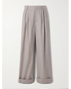 Loulou de Saison Davy Pleated Mélange Wool And Silk-Blend Dupioni Wide-Leg Trousers - Grey