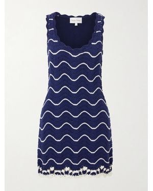 Cara Cara Orel Scalloped Striped Cotton Knit Mini Dress - Blue