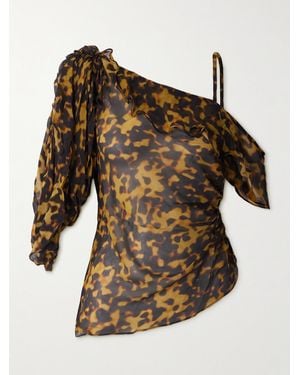 Christopher Esber Draped Asymmetric Leopard-Print Silk-Georgette Blouse - Yellow