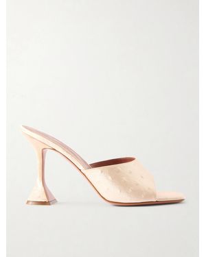 AMINA MUADDI Lupita Ostrich-Effect Satin Mules - Natural