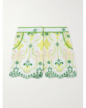 Charo Ruiz Mason Scalloped Broderie Anglaise Cotton-Blend Shorts - Green