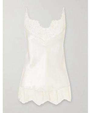 Carine Gilson Lace-Trimmed Silk-Satin Camisole - White