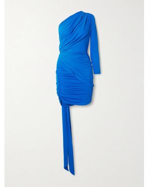 Alex Perry Asymmetrisches Minikleid Aus Recyceltem Strukturiertem Jersey Mit Stretch-Anteil Und Raffungen - Blau
