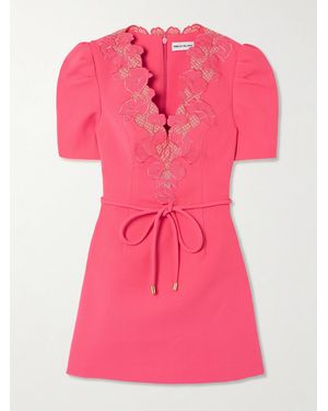 Rebecca Vallance Lulu Belted Lace-Trimmed Cady Mini Dress - Pink
