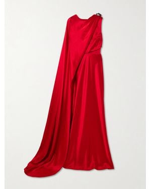 Saloni Phoenix Cape-Effect Crystal-Embellished Draped Satin Gown - Red