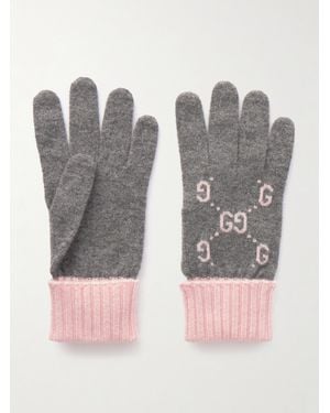 Gucci Jacquard-Knit Cashmere Gloves - Grey