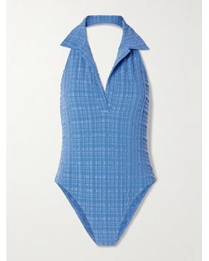 Lisa Marie Fernandez Polo Seersucker Halterneck Swimsuit - Blue