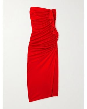 AZ FACTORY Off-The-Shoulder Ruffled Jersey Midi Dress - Red