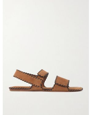 KHAITE Boden Whipstitched Suede Sandals - White