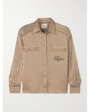 FRAME Ritz Paris Embroidered Striped Silk-Satin Shirt - Natur