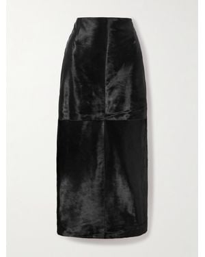 Nour Hammour Elisse Panelled Cow Hair Midi Skirt - Black
