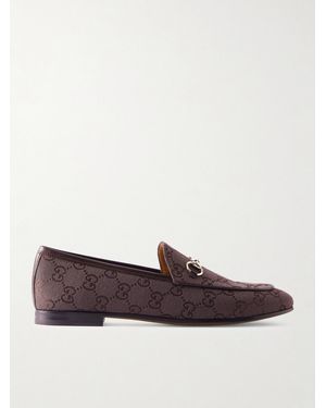 Gucci Jordaan Horsebit-Detailed Leather-Trimmed Canvas-Jacquard Loafers - Brown