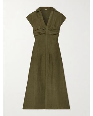 Cult Gaia Amora Gathered Pintucked Slub Woven Midi Dress - Green