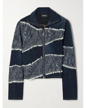 Ahluwalia Frayed Patchwork Recycled-Denim And Denim-Jacquard Jacket - Blue