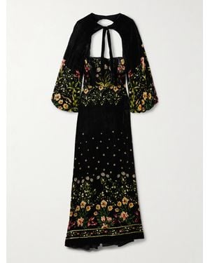 Agua Bendita Alamo Paramo Cutout Floral-Print Velvet Maxi Dress - Black