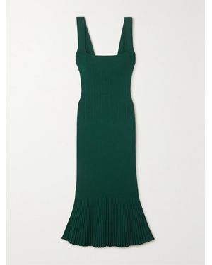 Galvan London Atalanta Pleated Stretch-knit Midi Dress - Green