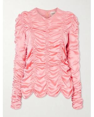 KHAITE Rory Ruched Silk Satin Top - Pink