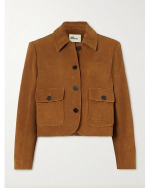 Self-Portrait Cropped Suede Jacket - Brown